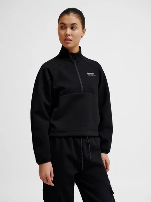 HUMMEL TECH FLEECE WOMEN BOXY HALF ZIP-BALCK