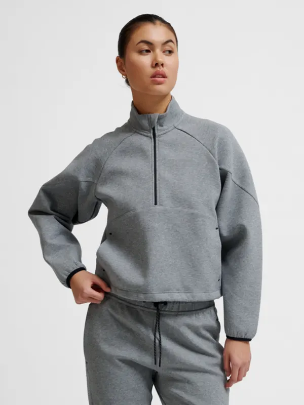 HUMMEL TECH FLEECE WOMEN BOXY HALF ZIP-GREY MELANGE