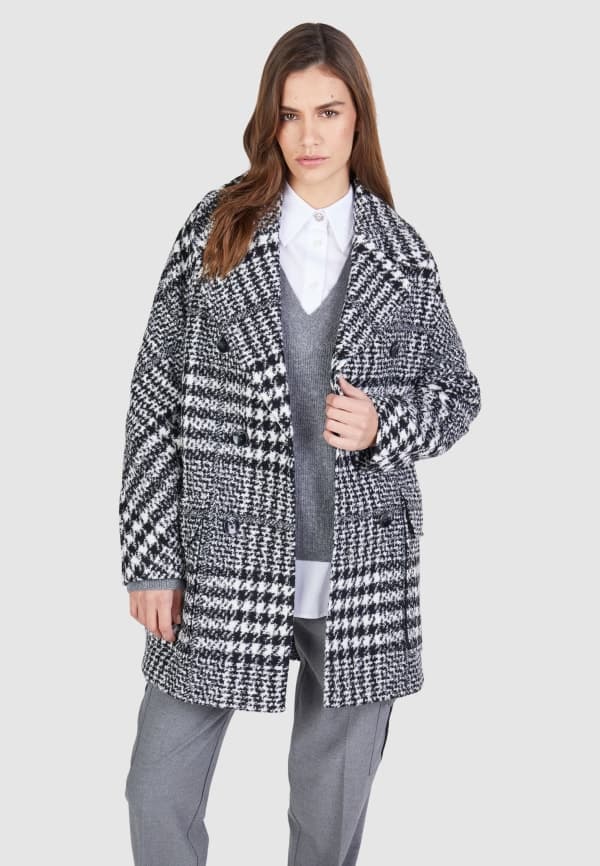 Marc Aurel BLACK HOUNDSTOOTH WOOL COAT